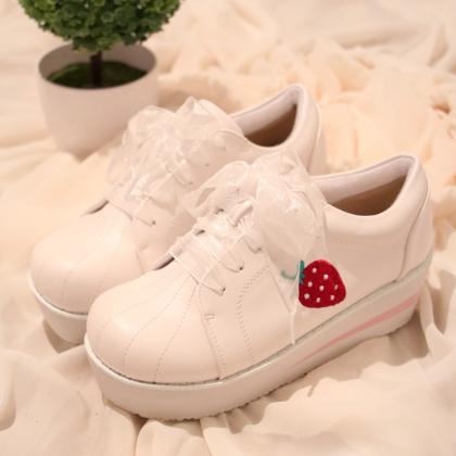 Lolita White/pink Strawberry Platform Shoes