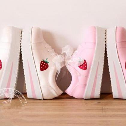 Lolita White/pink Strawberry Platform Shoes